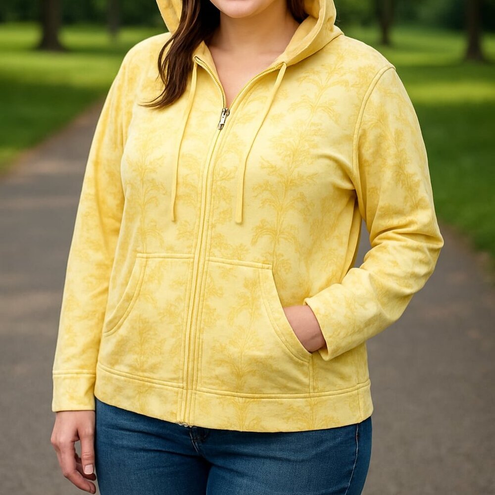 🧥 Studio Works Yellow Zip-Up Hoodie – Women's 1X